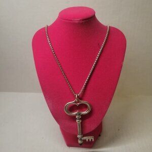 Chico's Silver Tone Casual Metallic Statement Chunky Key Pendant 32" Necklace